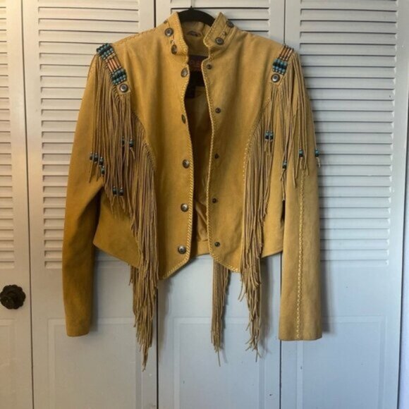 Cripple Creek 100% Leather Fringe Western Jacket M Beaded Cowgirl Rodeo Style - Picture 3 of 11